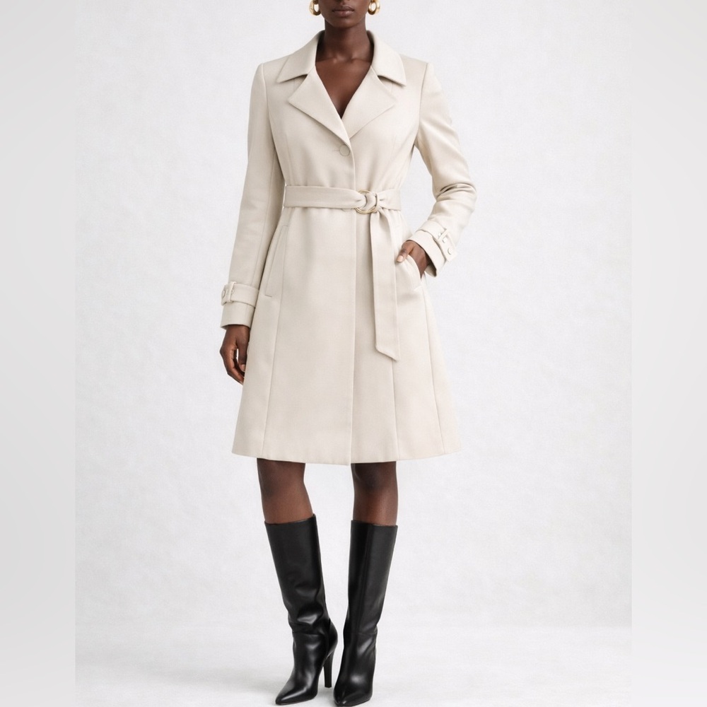 H&M Beige Belted Trench Coat Dress Minimalist Quiet Luxury US 4